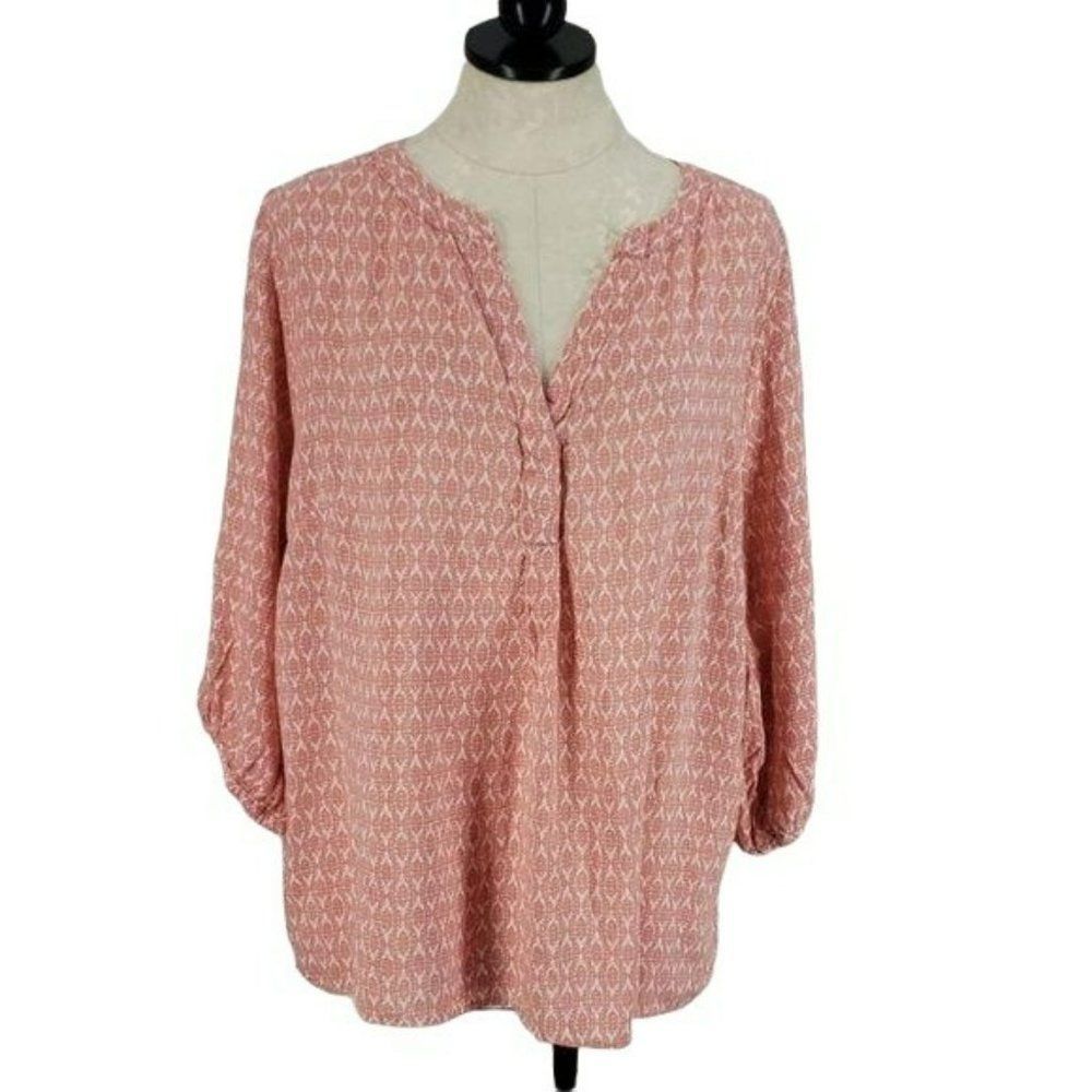 Saint Tropez Women's Pink Orange Coral White V-neck Rayon Blouse Size 1X